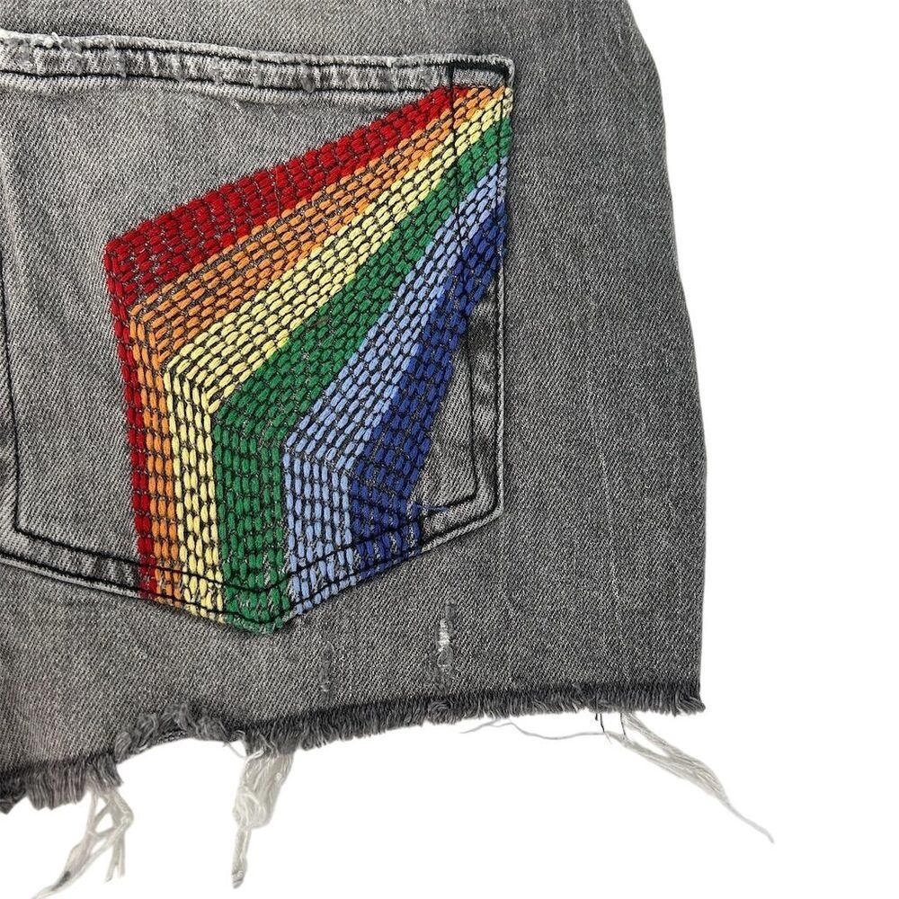 Lucky Legend Pink Floyd 3" Mid Rise Boy Short Rainbow embroidered grunge Size 0 - Picture 8 of 13